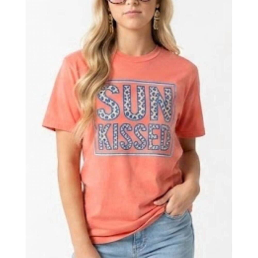 NEW TEXAS TRUE THREADS sunkissed short sleeve tee in blue leopard